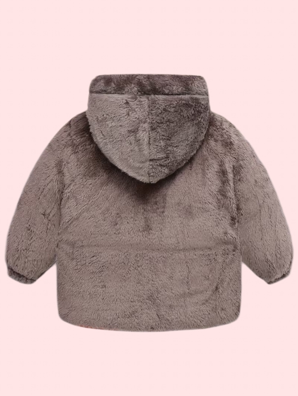 Irresistablely Cute Pink and Brown Kids Puffer Jacket with Faux Fur Hood - Picture 3 of 4